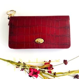 Etienne Aigner Leather Bifold Wallet Maroon Red
